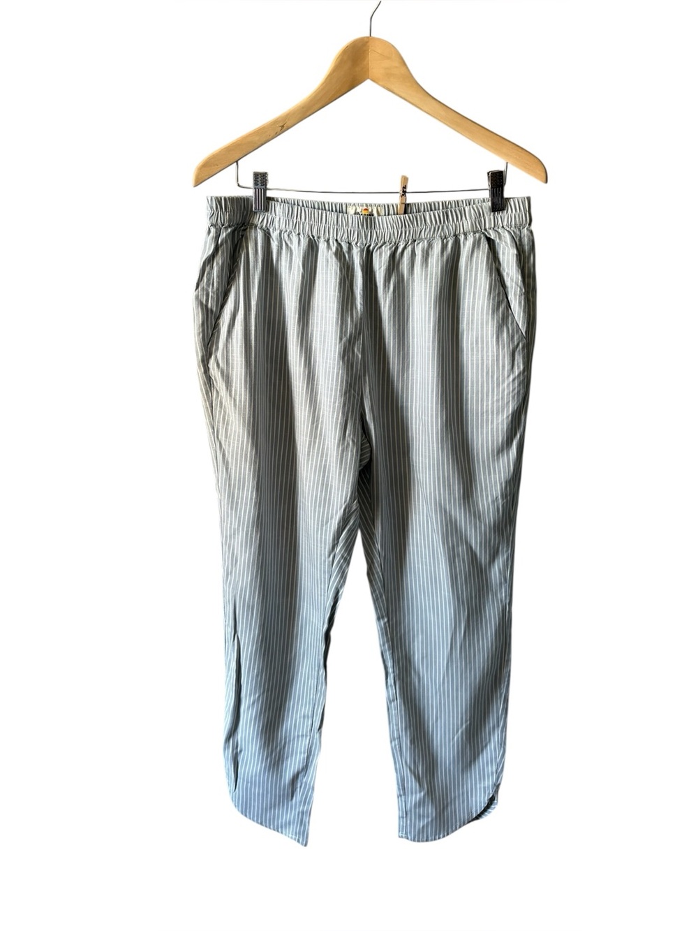 Marine Layer Allison Tencel Striped PullOn Pants Blue White Pinstripe Large NWT